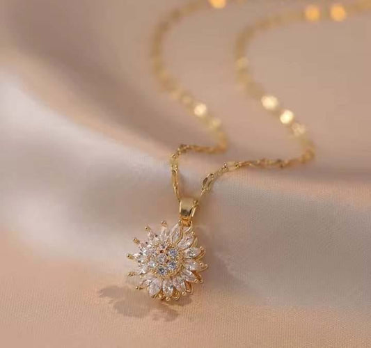 COLLAR CON COLGANTE DE GIRASOL GIRATORIO 360°🌻📿