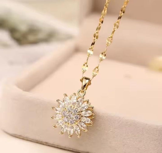 COLLAR CON COLGANTE DE GIRASOL GIRATORIO 360°🌻📿