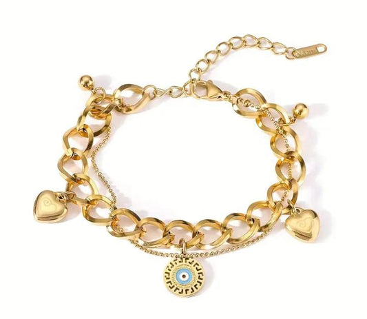 PULSERA BOHEMIA DE CORAZON Y OJO TURCO 🧿💛