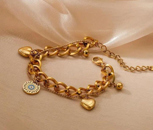 PULSERA BOHEMIA DE CORAZON Y OJO TURCO 🧿💛